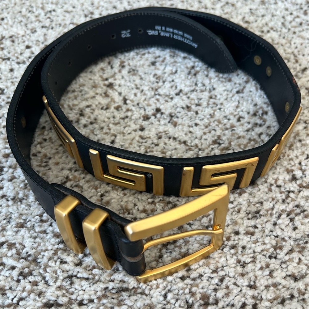 Another Line Inc Genuine leather black belt with gold hardware design 32” - Picture 3 of 4